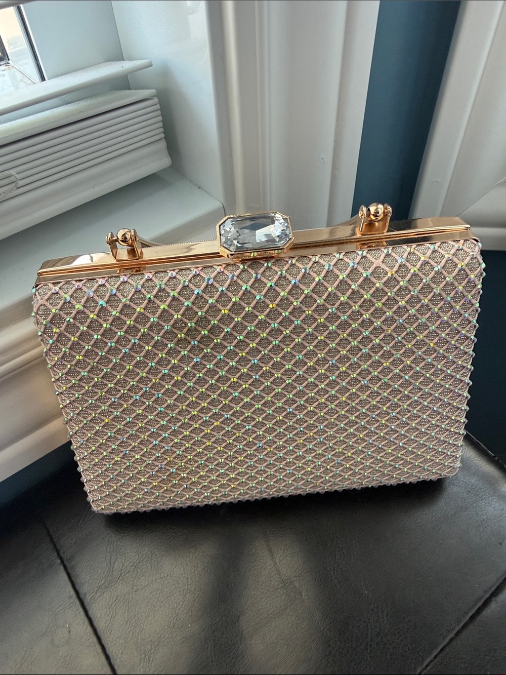 Rose Gold Crystal Mesh Evening Clutch